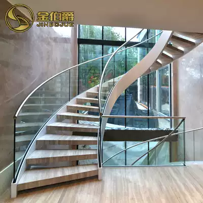 Marble staircase step glass rotating overall custom loft duplex indoor Villa net red steel structure Modern