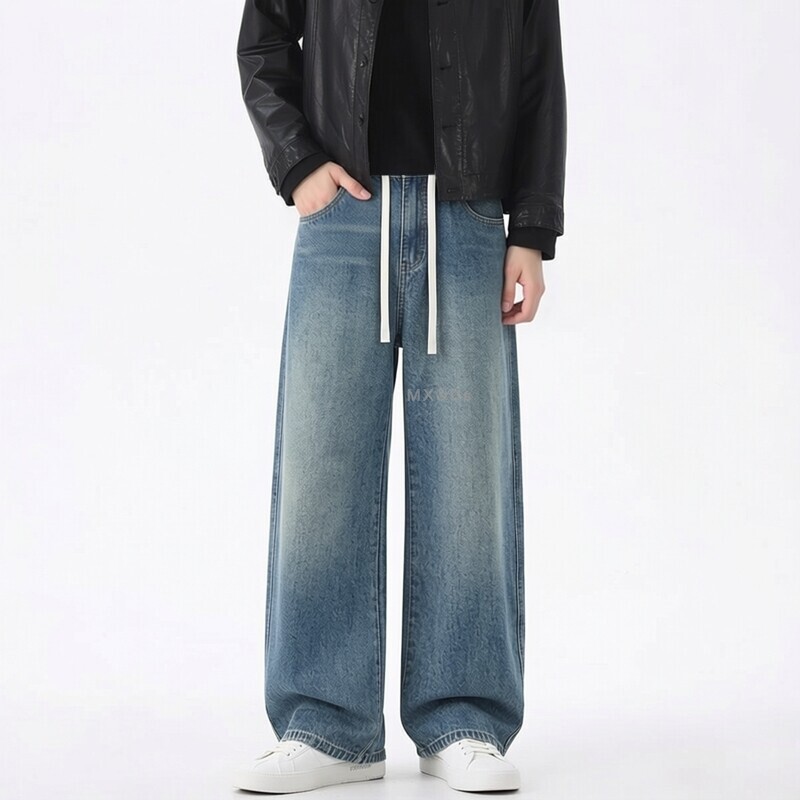 Men's Summer Thin Jeans, American Retro Washed Straight-Leg Wide-Leg Jeans, Loose Casual Pants, Versatile and Relaxed