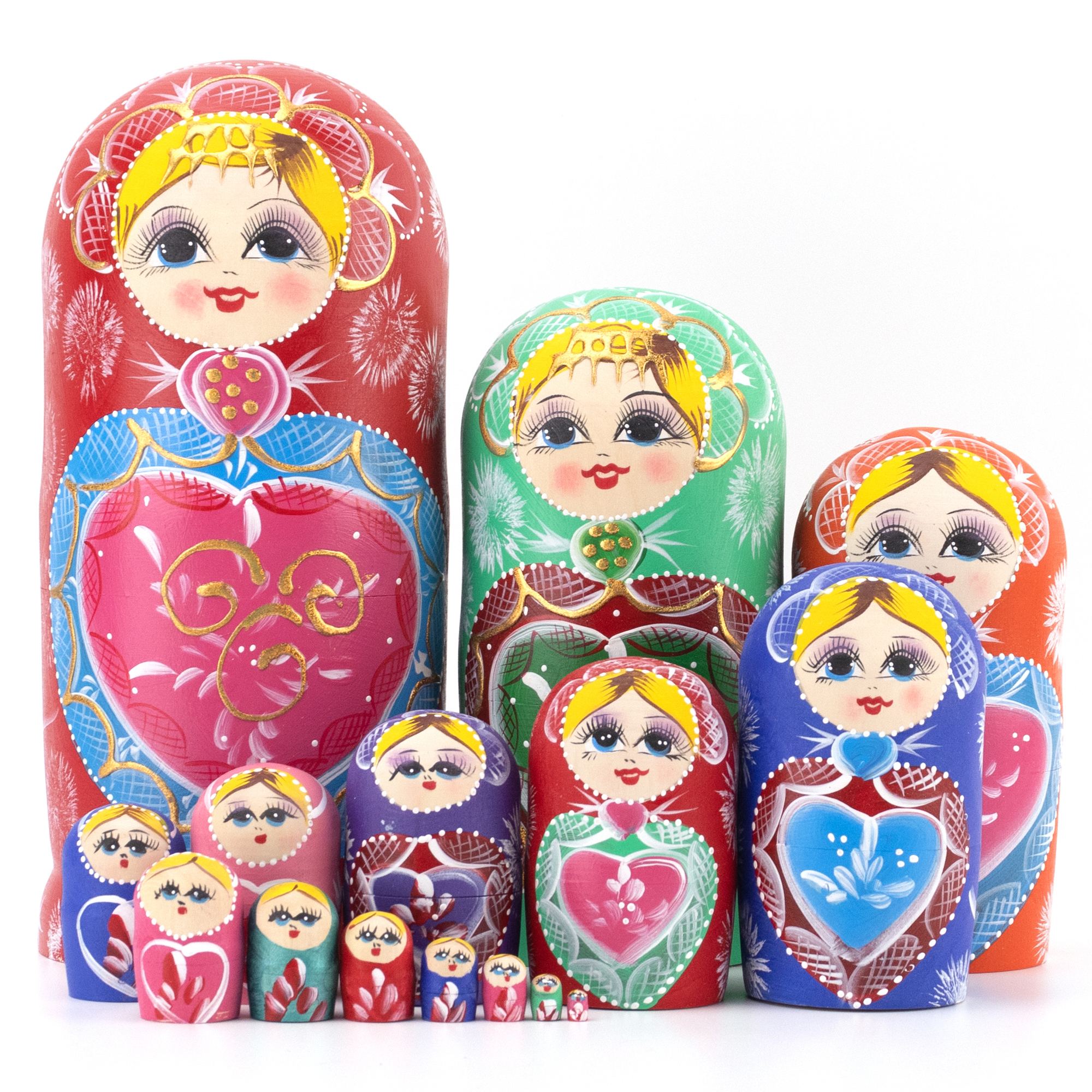 Russian nesting doll 15-layer red heart air-dried basswood pure handmade children's educational toys holiday gift environmental protection