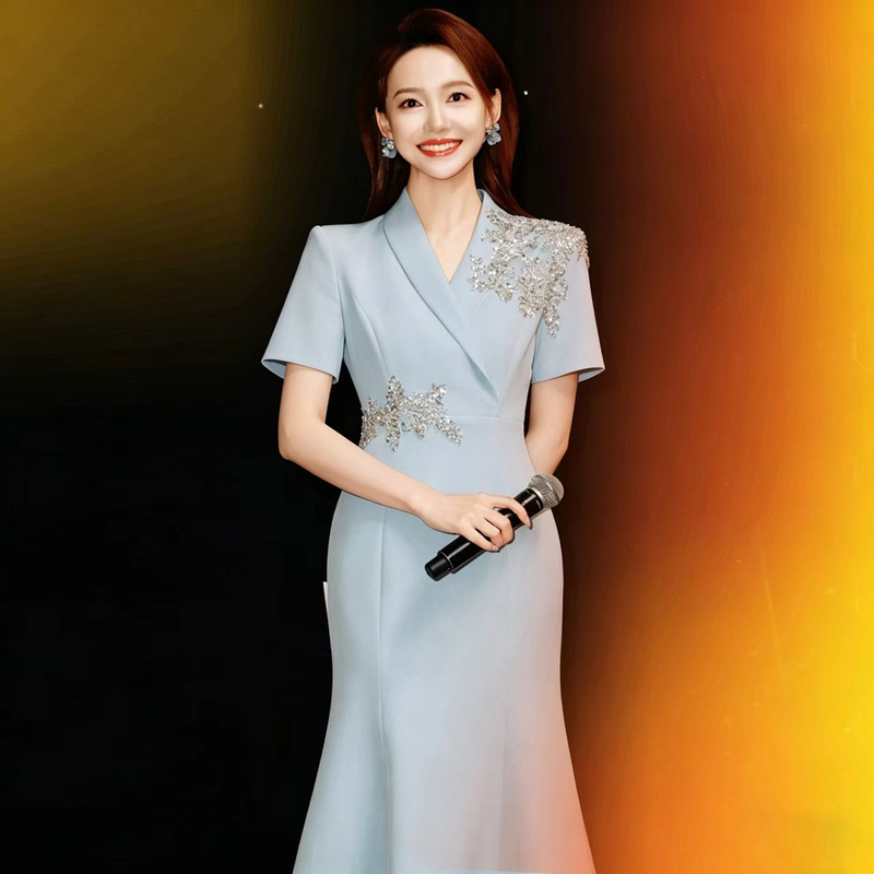 Formal Dress, Dignified and Elegant, Blue Evening Party Wedding Suit, Fishtail Skirt for Women, 2026 New High-End Performance