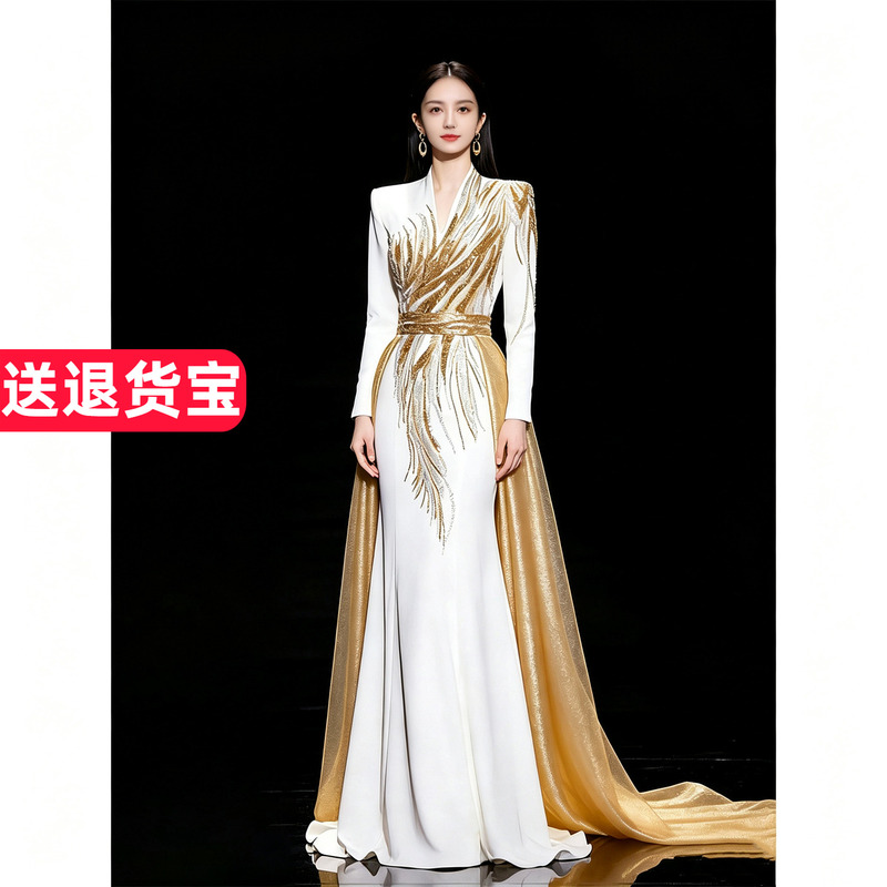 Hostess Dress 2026 New Model Dignified and Elegant Vocal Solo Performance Exam Concert Formal Occasion Performance Long Dress Hostess Dress 2026 New Model Dignified and Elegant Vocal Solo Performance Exam Concert Formal Occasion Performance Long Dress