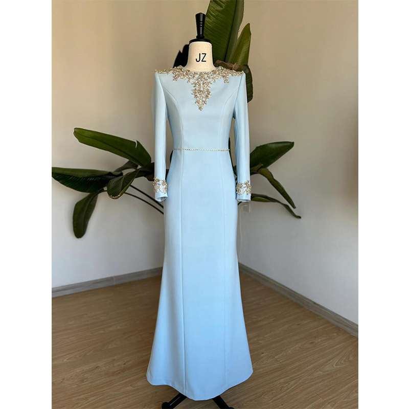 Blue Annual Meeting Host Evening Dress for Women 2026 New Long-Sleeved Dignified and Elegant Stage Solo Performance Costume