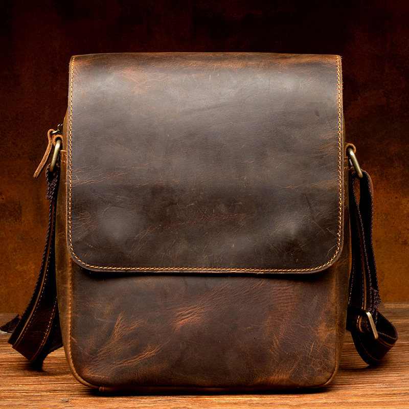 Headlayer Bull Leather Single Shoulder Bag Mad Mapi Business Casual Genuine Leather Men's Bag Harp in Inren Retro Leisure Sloping-to-Shoulder Bag Tide