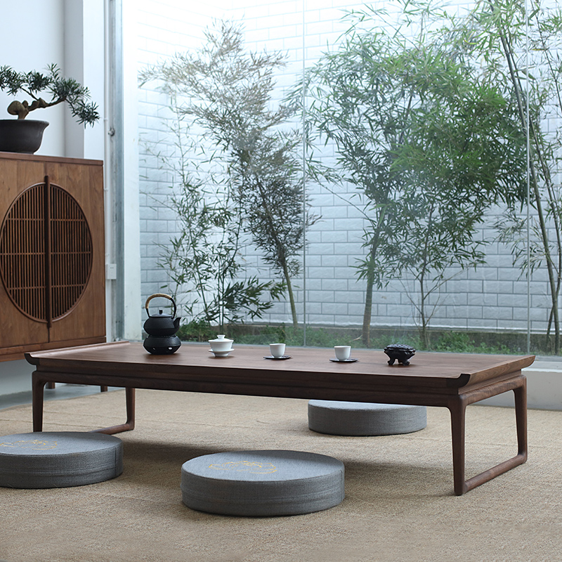 New Chinese Zen furniture old elm tatami tea table Japanese solid wood tea few black walnut kang table kang few