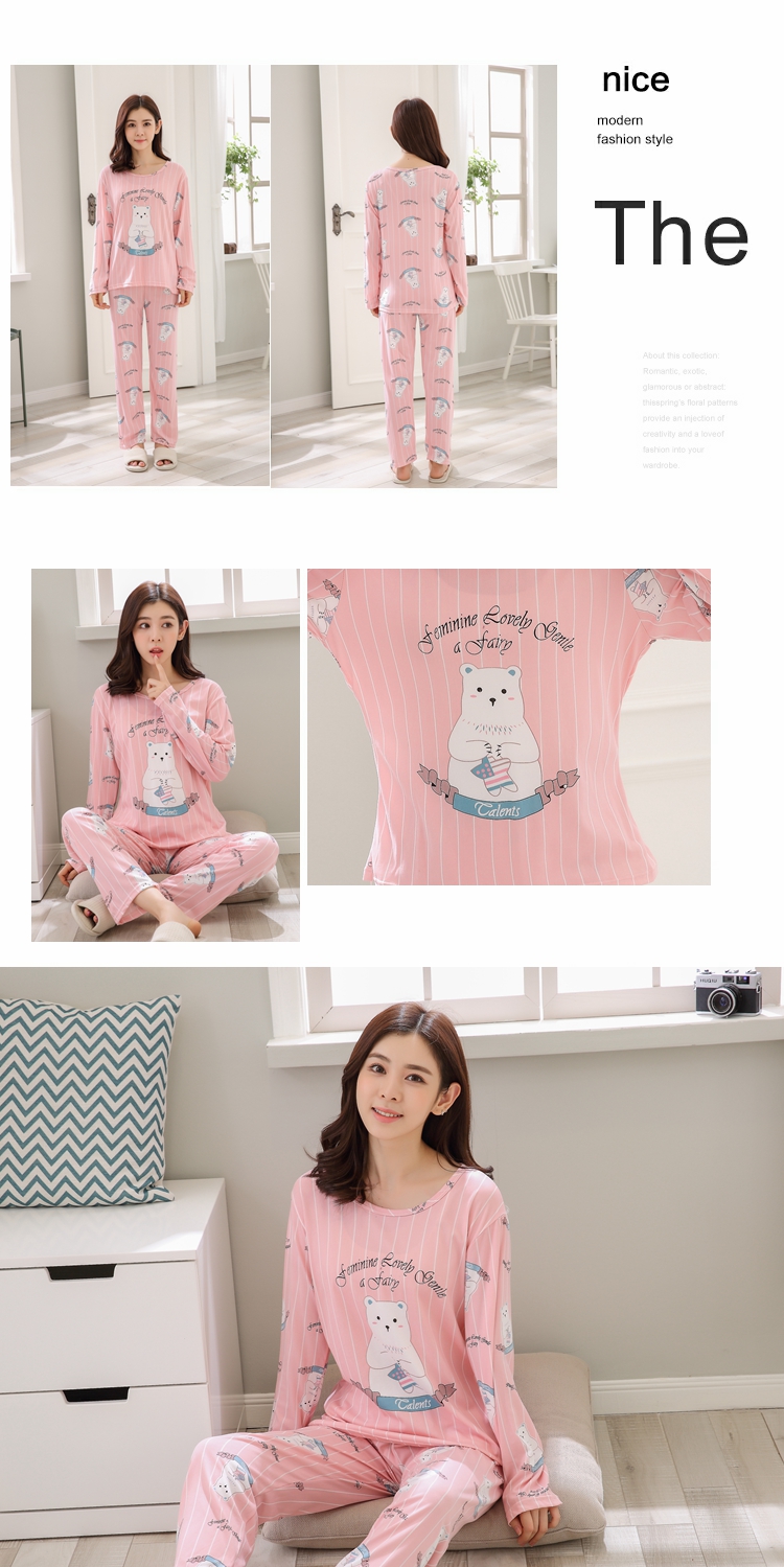 Đồ ngủ mùa xuân và mùa thu của phụ nữ cotton dài tay chất béo mm200 kg mỏng hoạt hình cộng với phân bón XL đặt XxeAr5mFKL bộ đồ the thao nữ hàng hiệu
