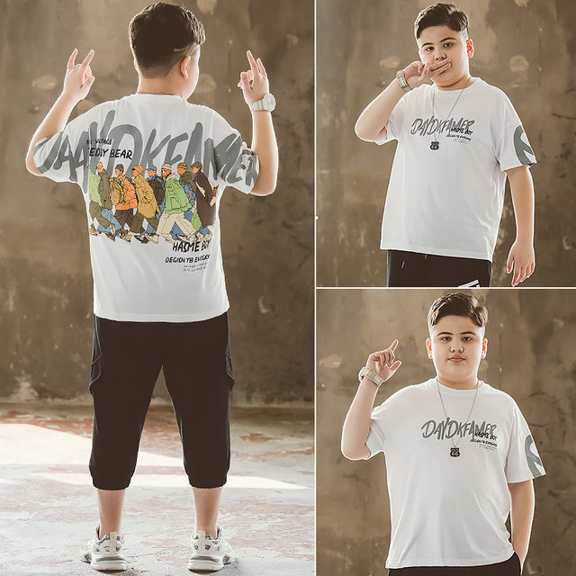 ໄວລຸ້ນ Summer Casual T-Shirts Fat Kids Extra Large Loose Size Half Sleeve Tops Boys Big Children Summer Clothes Short Sleeve Trendy T