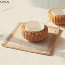 CatsCity originally designed Nordic wind pure hand-made double-deck cat bowl pet ceramic bowl