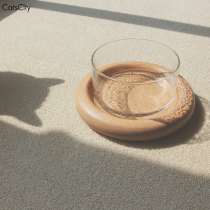 CatsCity originally designed beech wood solid wood round tray cat bowl dog bowl pet glass hammer bowl large capacity