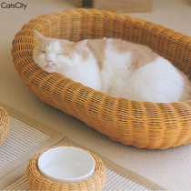 CatsCity original design hand-made double-deck oval cat nest for four seasons Universal Summer Cool Cat Bed