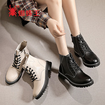 Spider King Cards Autumn Winter Black Full Leather Martin Boots Women Inglées Wind Single Boots 100 Hitch Flat Bottom Leather Short Boots
