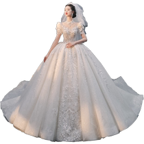 Moonlight) Main Wedding Dress 2024 New Bride Retro Temperament High-end Heavy Industry Palace Style Large Trailing Outer Dress