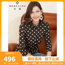MORELINE Mulan spring and autumn top Long-sleeved womens small high-neck polka dot slim-fit wild T-shirt