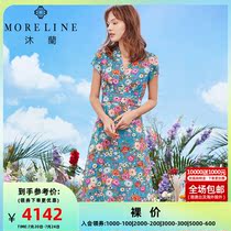 MORELINE BODY WASH 2019 MALL THE SAME NEW PRODUCT SHORT SLEEVE V COLLAR Fold Printed Tandem Dresses Long