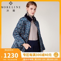 Mulan spring and autumn short womens clothing environmental fluff collar slim velvet printed cotton clothing