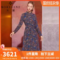 MORELINE Mulan shopping mall with spring and autumn long female stand collar straight print dress