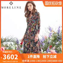 Mulan shopping mall same spring and autumn womens knitted long sleeve print dress