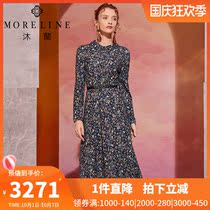 MORELINE Mu Lan shopping mall with autumn and winter womens lapel waist velvet soft print dress