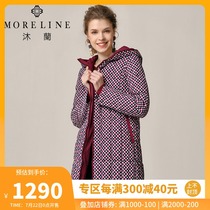 MORELINE Mulan autumn and winter long-sleeved long-sleeved womens straight warm beautiful printed down jacket
