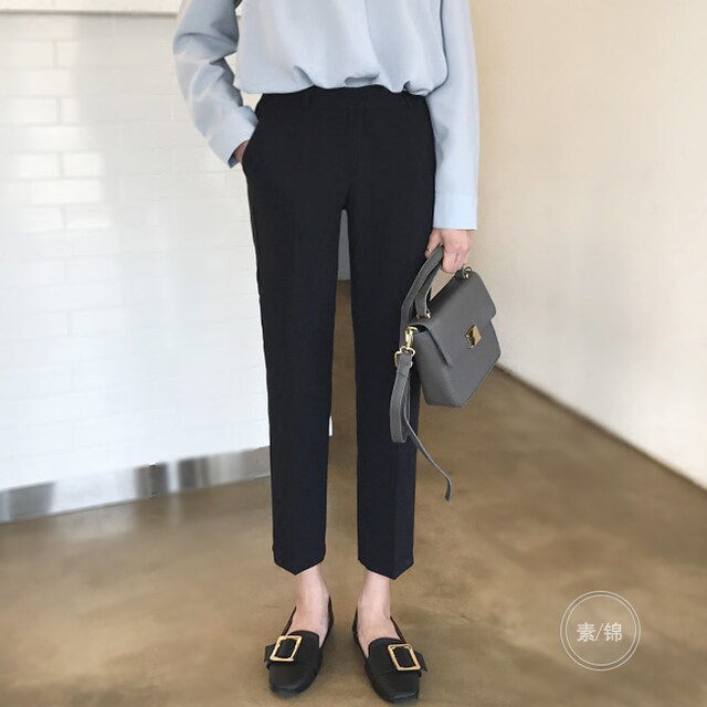 Vertical small A version spring and autumn simple nine-point casual trousers for women OL work small-foot suit trousers straight cigarette pipe trousers