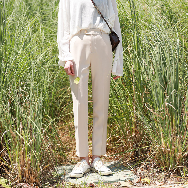 Meritocracy Bring your own filter Spring Summer Wonder Woman chic light rice almond color straight cylinder 90% pant pendant Western pants casual pants