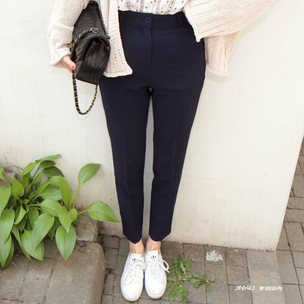 South Korean spring and summer Tibetan green small leggings Western pants straight cylinder loose women 90% casual pants Western clothing pants Career working pants