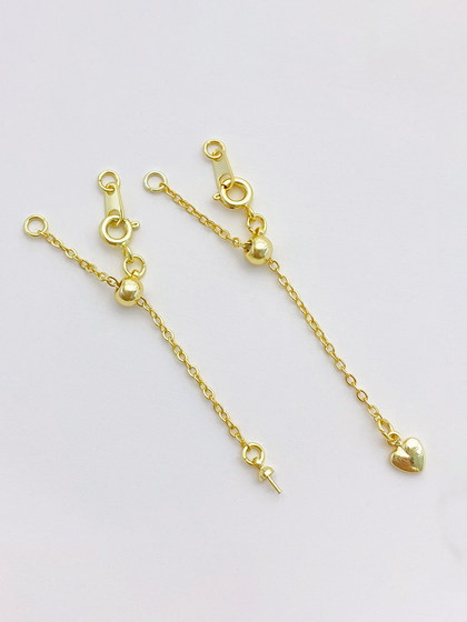 14K包金保色调节爱心尾链挂珍珠托延长链diy手工手链项链收尾配件