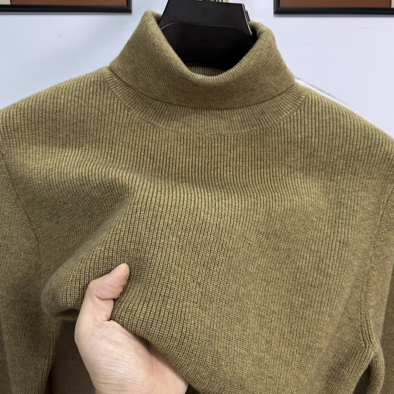 Winter Turtleneck Pullover Sweater for Men, Thick Knitted Base Layer, Casual Solid Color Double-Collar Wool Sweater for Men