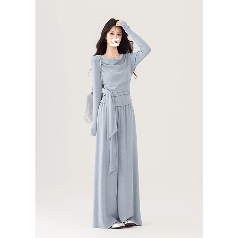 Zumr Zhou Mo Lazy Style Knitted Suit for Women 2025 New Spring Long-Sleeved Two-Piece Set with Stylish Collar