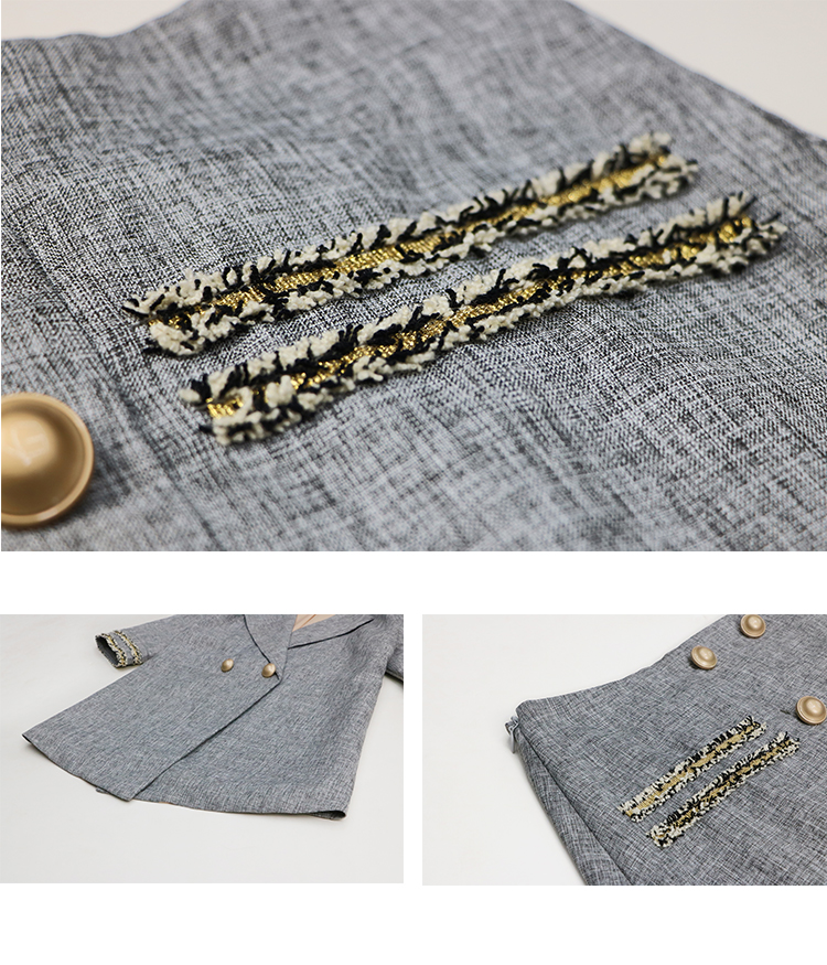 VK旗艦店 韓國小香風修身顯瘦雙排扣OL西裝領套裝短袖裙裝