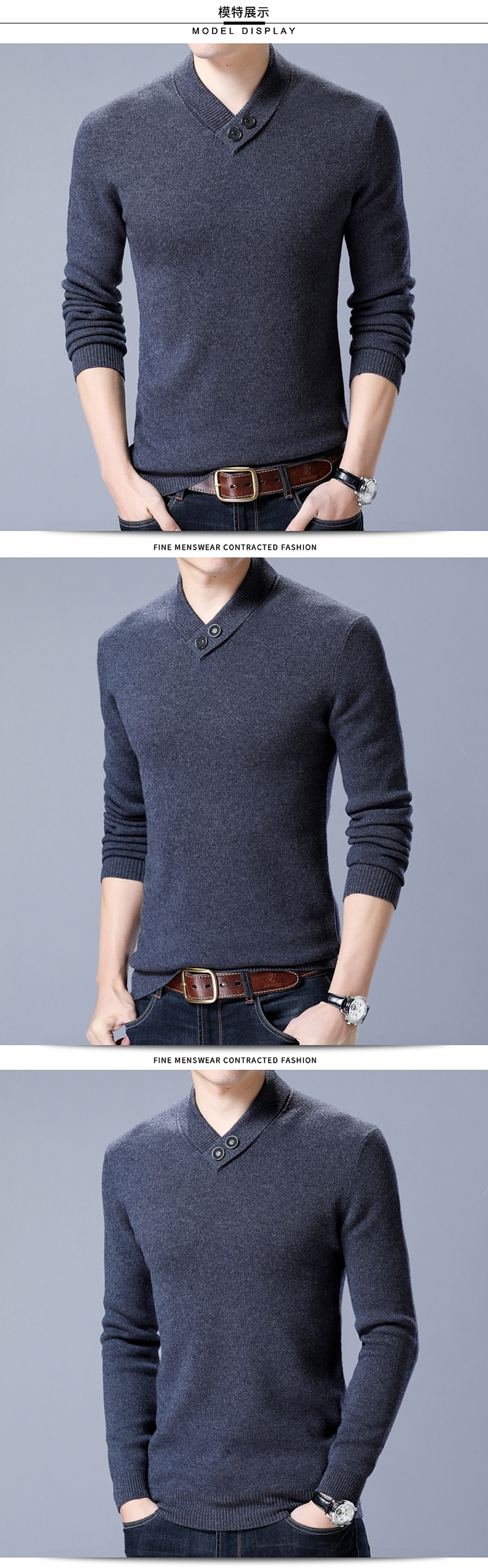 Áo len nam trung niên cổ áo hình trái tim cổ áo len cashmere cổ chữ V dày áo len dệt kim màu dày của cha áo len nam trung tuổi
