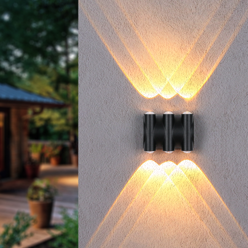 Simple modern led outdoor waterproof elegant black double head up and down wall lamp balcony pillar door aisle staircase spotlight