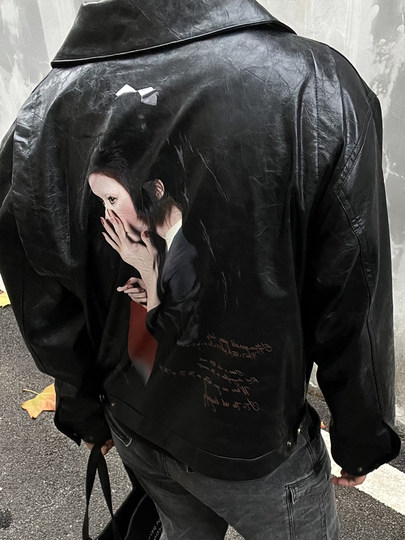 ins American-Style Design Niche Dragonfly Women's Pu Leather Jacket Men's Spring Loose Cool Leather Jacket Trendy