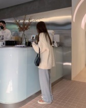 LIL CHER Grey Sports Casual Pants Woman Winter New Gush Thickening High Waist Conspicuously Slim Loose Broadlegged Pants