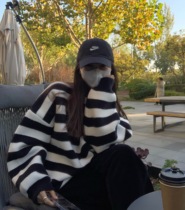 LIL CHER striped sweater womens autumn winter new Korean version easy to thicken and warm and gentle and lazy wind jacket head blouse