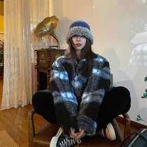 LIL CHER blue lamb coat women 2021 Winter new Korean version Joker thick plush cotton coat