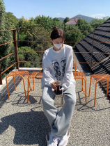 LIL CHER high-waisted wide-legged casual sweatpants womens autumn and winter New Korean version of loose straight tube closure toe pants