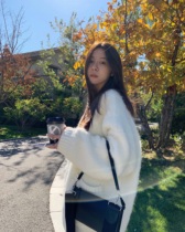 LIL CHER White Sweater Jacket Woman 2022 Autumn Winter New Korean version Loose Thickened LAZY WIND KNIT CARDIOVERT