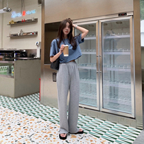 LIL CHER GRAY WIDE LEG PANTS womens HIGH WAIST hanging summer thin straight loose casual sports mopping PANTS