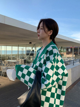 LIL CHER checkerboard sweater jacket women thickened autumn and winter Korean loose lazy sweater cardigan jacket