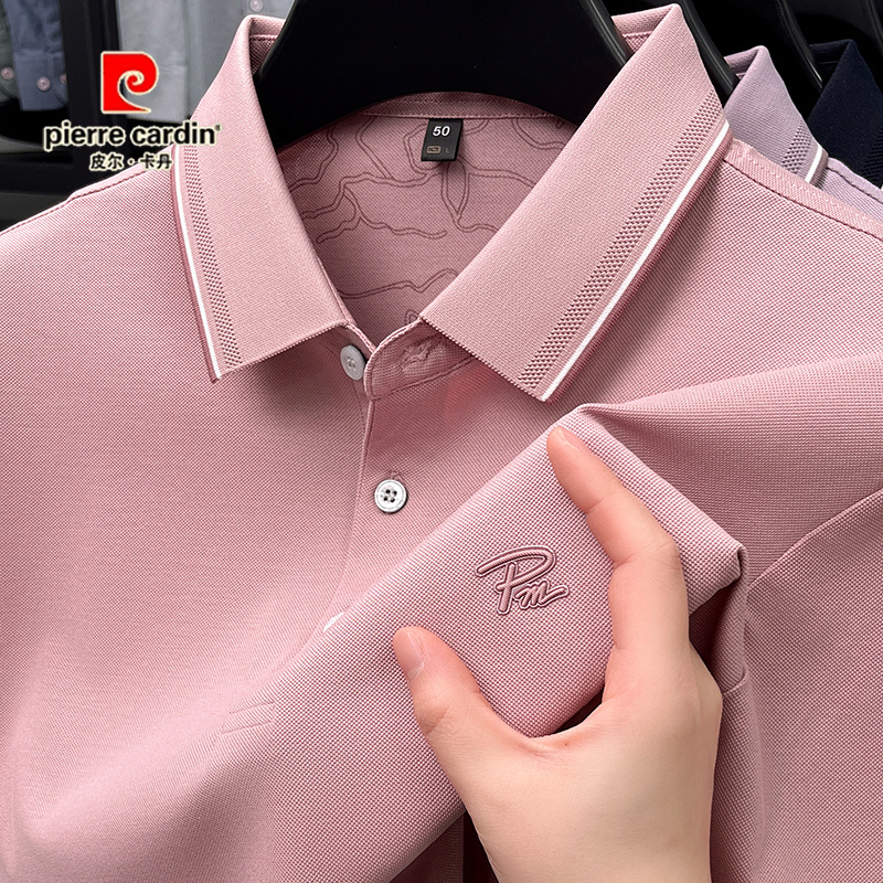 Pierre Cardin Genuine Mercerized Cotton Short-Sleeved T-Shirt for Middle-Aged Men, Lapel Dad-Style Loose-Fitting Polo Shirt, Plus Size Pierre Cardin Genuine Mercerized Cotton Short-Sleeved T-Shirt for Middle-Aged Men, Lapel Dad-Style Loose-Fitting Polo Shirt, Plus Size