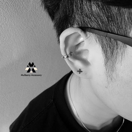 Minimalist industrial trendy cool oxidized black cross X-shaped personalized sterling silver earrings for men and women hypoallergenic