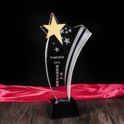 Crystal Trophy with Unique Shape/Metal Five-Pointed Star Trophy/Engraved Award Gift for Government Agencies/Factory Direct Sales