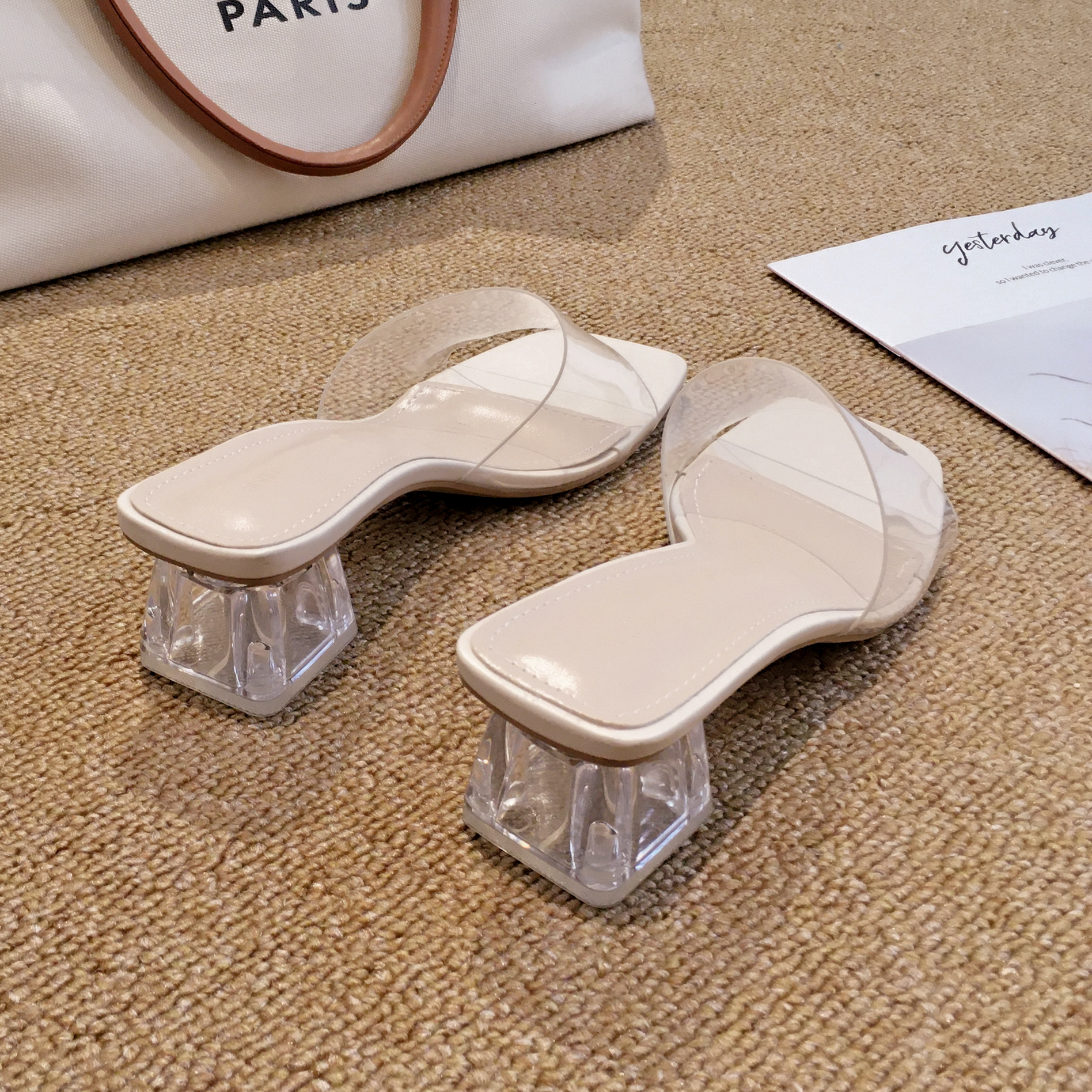 Small fragrance ~ high heel slippers wear 2023 summer women's shoes fashion net red and sandal slippers in tide shoes