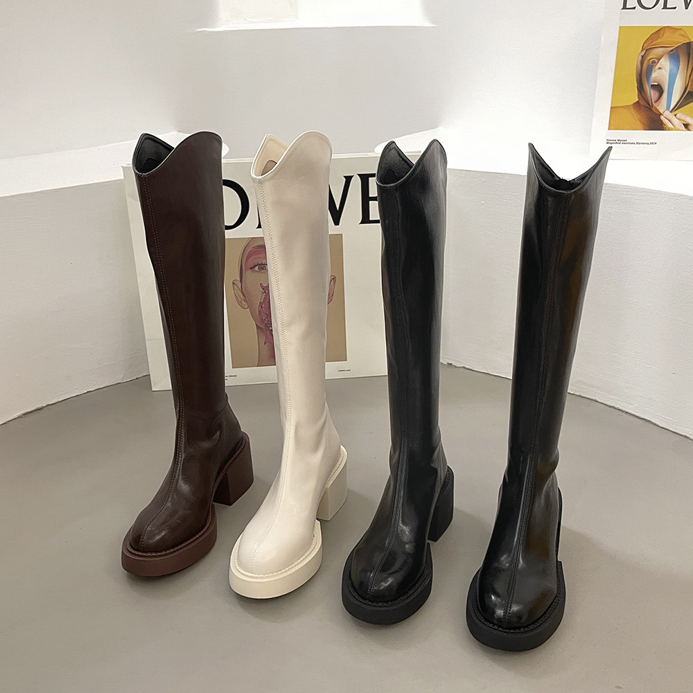 Long boots women's knee-high riding boots women's 2022 spring, autumn and winter new thick bottom white small tall boots women
