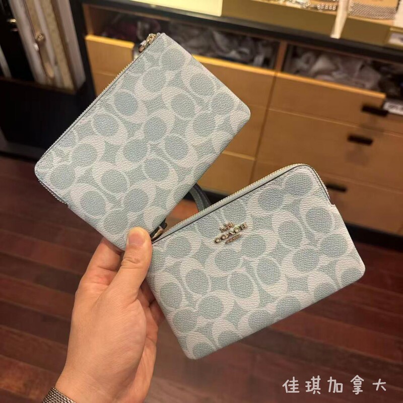 Jiaqi Canada Coach Coin Purse Women's Card Holder Corner Zipper Small Wristlet Clutch Authentic