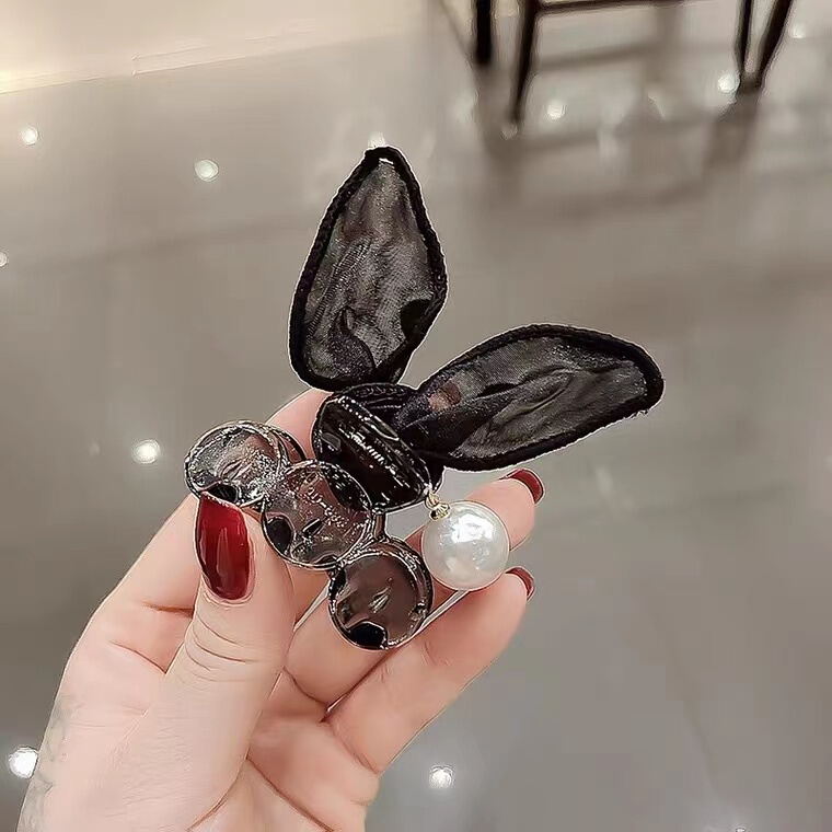 Trendy Pearl Mini Claw Clip with Polka Dots, Lace Bow Hair Accessory, Elegant Bangs Clip, Top Clip, Hair Clip, Shark Clip