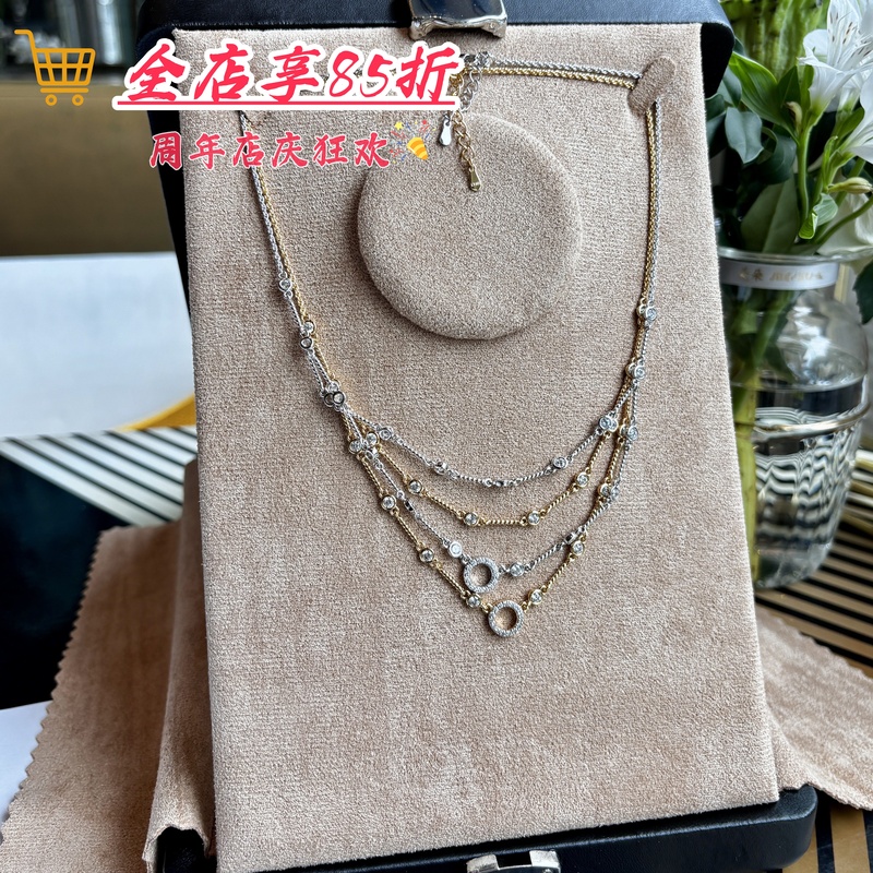 Italian Vintage Jewelry, Thick Rhodium-Plated Gold with Diamond-Encrusted Double-Layer Necklace, Simple, Elegant, Fashionable and Luxurious
