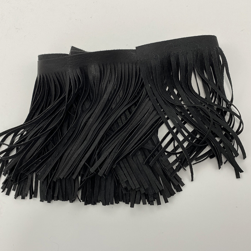 Black Trendy New Pu Tassel Fringe Black Leather Tassel Lace Fringe Trim for Dress Hem
