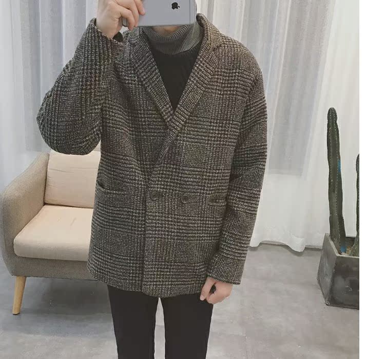 MIC mùa thu đông mặc cá tính Phiên bản Hàn Quốc của những người đàn ông dày retro kẻ sọc ngắn áo khoác gió trẻ trung áo khoác ngắn áo gió chống nắng