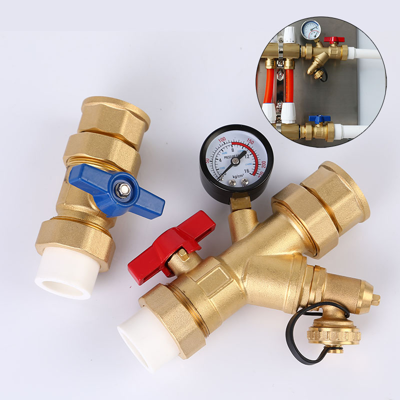 Brass PPR25 ball valve straight-through PPR25 filter sewage valve 1 inch thread inner and outer wire main valve sleeve valve with table